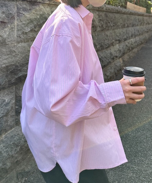 flaner（フラネ）の「Loose stripe shirt / ルーズストライプシャツ（シャツ/ブラウス・レディース・サックスブルー/ピンク・LARGE/MEDIUM）」の13枚目の写真