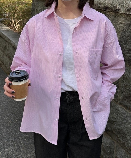 flaner（フラネ）の「Loose stripe shirt / ルーズストライプシャツ（シャツ/ブラウス・レディース・サックスブルー/ピンク・LARGE/MEDIUM）」の12枚目の写真