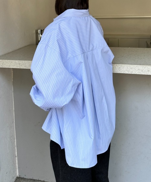 flaner（フラネ）の「Loose stripe shirt / ルーズストライプシャツ（シャツ/ブラウス・レディース・サックスブルー/ピンク・LARGE/MEDIUM）」の5枚目の写真