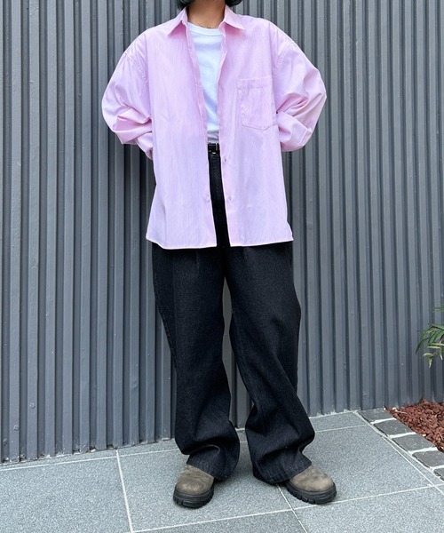 flaner（フラネ）の「Loose stripe shirt / ルーズストライプシャツ（シャツ/ブラウス・レディース・サックスブルー/ピンク・LARGE/MEDIUM）」の22枚目の写真