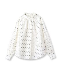 DRESSTERIOR スタンドカラーフリルブラウスネイビードットサイズ38 DRESSTERIOR スタンドカラーフリルブラウスネイビードットサイズ
