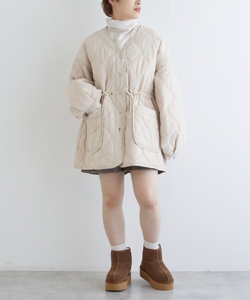 w closet（ダブルクローゼット）の「ひょうたんキルティングジャケット（テーラードジャケット・レディース・キナリ/カーキ/ブラック・FREE）」の12枚目の写真