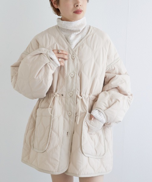 w closet（ダブルクローゼット）の「ひょうたんキルティングジャケット（テーラードジャケット・レディース・キナリ/カーキ/ブラック・FREE）」の13枚目の写真