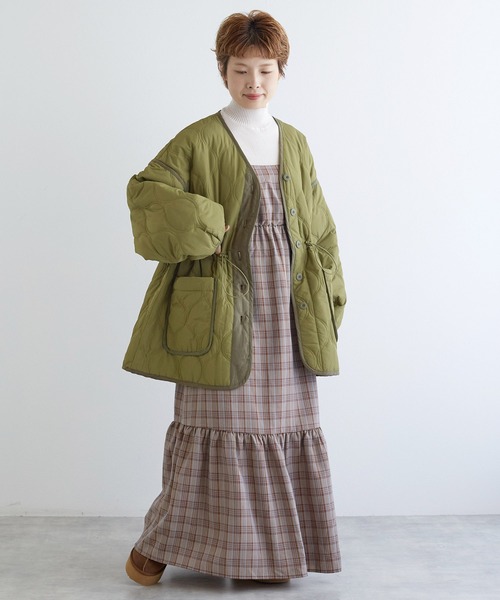 w closet（ダブルクローゼット）の「ひょうたんキルティングジャケット（テーラードジャケット・レディース・キナリ/カーキ/ブラック・FREE）」の14枚目の写真