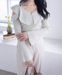 clear | 肩開きビッグカラー長袖ニットトップス≪2024SS新作≫(ニット/セーター)