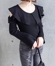 clear | 肩開きビッグカラー長袖ニットトップス≪2024SS新作≫(ニット/セーター)