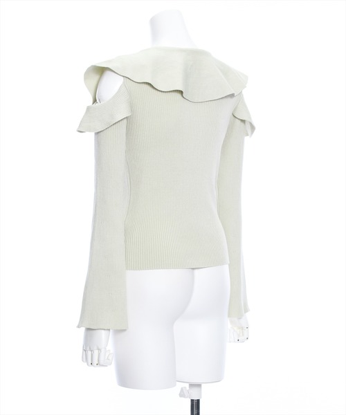 clear（クリア）の「肩開きビッグカラー長袖ニットトップス［ヘルシー 大人 フェミニン］≪再入荷≫（ニット/セーター・レディース・ミント/オフホワイト/ブラック/サックスブルー・F）」の7枚目の写真