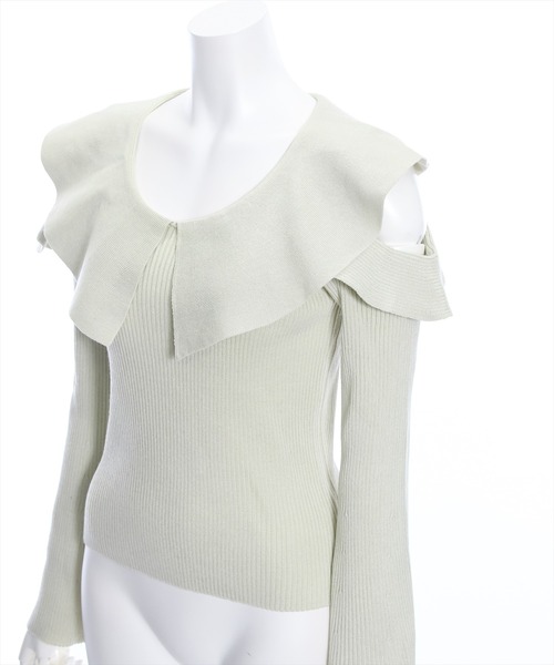 clear（クリア）の「肩開きビッグカラー長袖ニットトップス［ヘルシー 大人 フェミニン］≪再入荷≫（ニット/セーター・レディース・ミント/オフホワイト/ブラック/サックスブルー・F）」の9枚目の写真