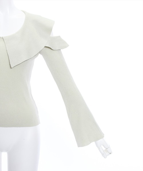 clear（クリア）の「肩開きビッグカラー長袖ニットトップス［ヘルシー 大人 フェミニン］≪再入荷≫（ニット/セーター・レディース・ミント/オフホワイト/ブラック/サックスブルー・F）」の11枚目の写真