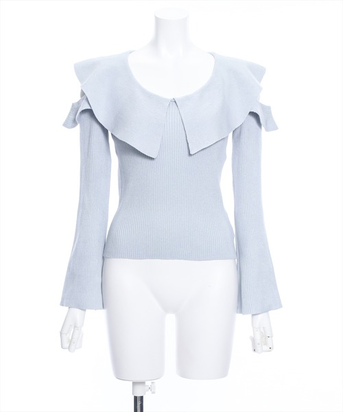 clear（クリア）の「肩開きビッグカラー長袖ニットトップス［ヘルシー 大人 フェミニン］≪再入荷≫（ニット/セーター・レディース・ミント/オフホワイト/ブラック/サックスブルー・F）」の16枚目の写真