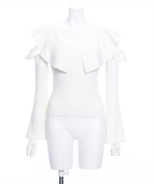 clear（クリア）の「肩開きビッグカラー長袖ニットトップス［ヘルシー 大人 フェミニン］≪再入荷≫（ニット/セーター・レディース・ミント/オフホワイト/ブラック/サックスブルー・F）」の17枚目の写真