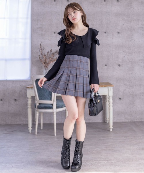 clear（クリア）の「肩開きビッグカラー長袖ニットトップス［ヘルシー 大人 フェミニン］≪再入荷≫（ニット/セーター・レディース・ミント/オフホワイト/ブラック/サックスブルー・F）」の21枚目の写真