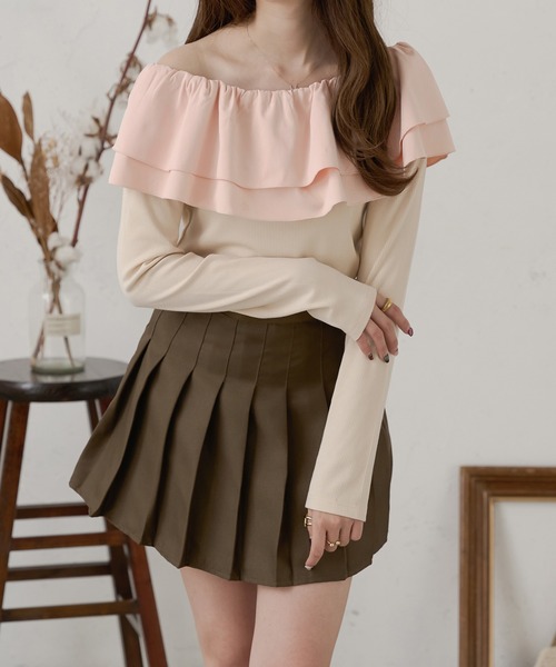 Ambre Neige（アンブルネージュ）の「multi way frill tops / マルチウェイフリルトップス（Tシャツ/カットソー・レディース・アイボリー/ベビーピンク/ライトグレー・FREE）」の3枚目の写真