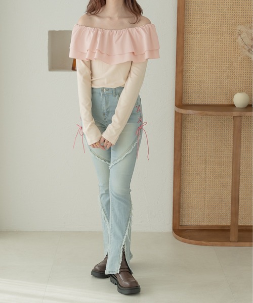 Ambre Neige（アンブルネージュ）の「multi way frill tops / マルチウェイフリルトップス（Tシャツ/カットソー・レディース・アイボリー/ベビーピンク/ライトグレー・FREE）」の12枚目の写真