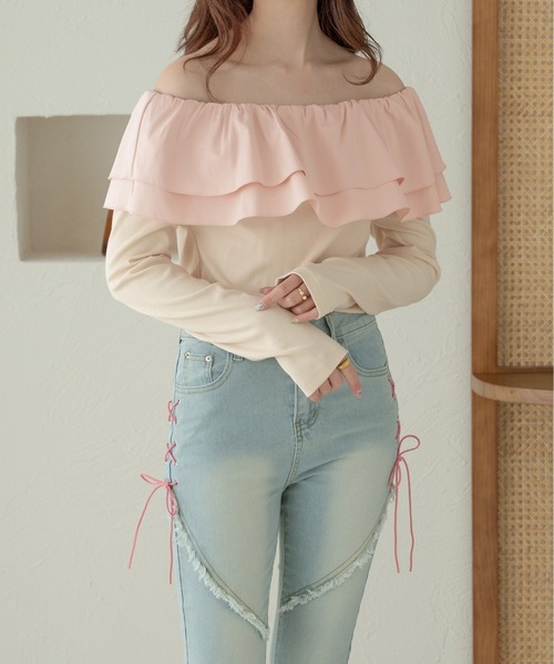Ambre Neige（アンブルネージュ）の「multi way frill tops / マルチウェイフリルトップス（Tシャツ/カットソー・レディース・アイボリー/ベビーピンク/ライトグレー・FREE）」の20枚目の写真