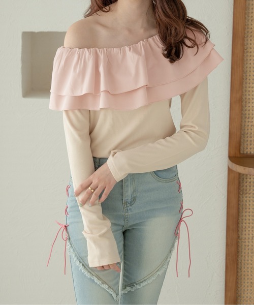 Ambre Neige（アンブルネージュ）の「multi way frill tops / マルチウェイフリルトップス（Tシャツ/カットソー・レディース・アイボリー/ベビーピンク/ライトグレー・FREE）」の21枚目の写真