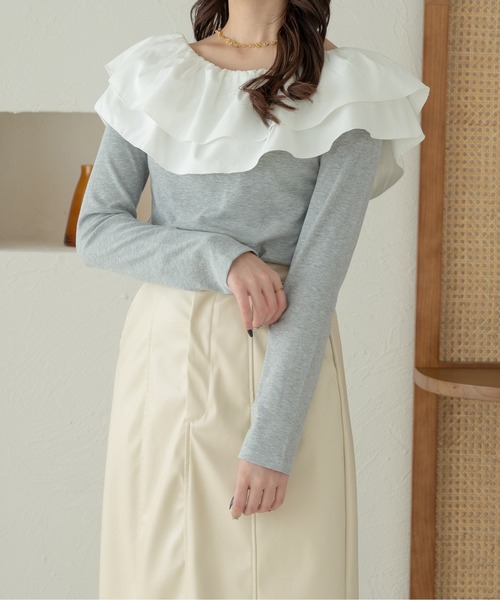 Ambre Neige（アンブルネージュ）の「multi way frill tops / マルチウェイフリルトップス（Tシャツ/カットソー・レディース・アイボリー/ベビーピンク/ライトグレー・FREE）」の13枚目の写真
