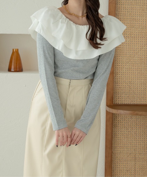 Ambre Neige（アンブルネージュ）の「multi way frill tops / マルチウェイフリルトップス（Tシャツ/カットソー・レディース・アイボリー/ベビーピンク/ライトグレー・FREE）」の14枚目の写真