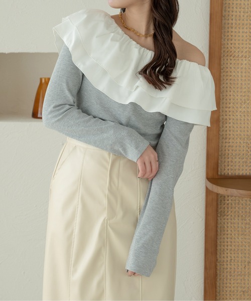 Ambre Neige（アンブルネージュ）の「multi way frill tops / マルチウェイフリルトップス（Tシャツ/カットソー・レディース・アイボリー/ベビーピンク/ライトグレー・FREE）」の15枚目の写真