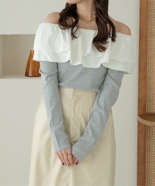 Ambre Neige（アンブルネージュ）の「multi way frill tops / マルチウェイフリルトップス（Tシャツ/カットソー・レディース・アイボリー/ベビーピンク/ライトグレー・FREE）」の16枚目の写真