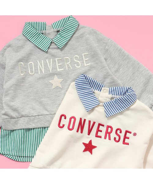 CONVERSE（コンバース）の「CONVERSE シャツレイヤードトップス（Tシャツ/カットソー・キッズ・アイボリー/グレー・80/90/100/110/120/130/140）」の4枚目の写真