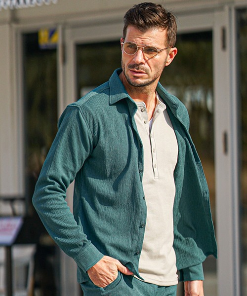 SOMEDIFF(サムディフ)の「楊柳パナマカラーシャツ メンズ 7分袖 長袖 スリムフィットシャツ セットアップ 春服(シャツ/ブラウス・メンズ・ブラック/グリーン/ベージュ/ブラック系その他/グリーン系その他/ベージュ系その他・M/XL/L)」の6枚目の写真