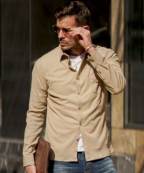 セール】楊柳パナマカラーシャツ メンズ 7分袖 長袖 スリムフィット