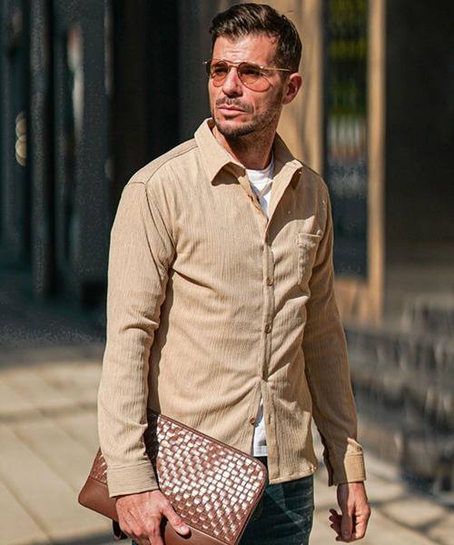 セール】楊柳パナマカラーシャツ メンズ 7分袖 長袖 スリムフィット