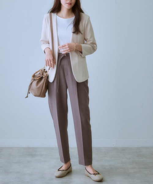 7days Life Styling（セブンデイズライフスタイリング）の「洗えるストレッチダブルクロス7分袖ノーカラージャケット（ノーカラージャケット・レディース・ネイビー/ライトグレー/ライトベージュ/ブラック・S/M/L/LL）」の6枚目の写真