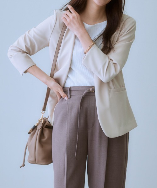 7days Life Styling（セブンデイズライフスタイリング）の「洗えるストレッチダブルクロス7分袖ノーカラージャケット（ノーカラージャケット・レディース・ネイビー/ライトグレー/ライトベージュ/ブラック・S/M/L/LL）」の9枚目の写真