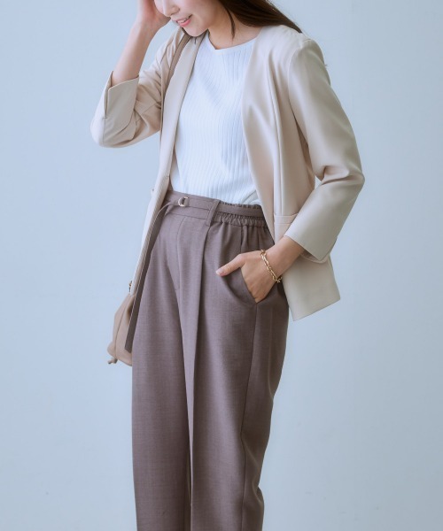 7days Life Styling（セブンデイズライフスタイリング）の「洗えるストレッチダブルクロス7分袖ノーカラージャケット（ノーカラージャケット・レディース・ネイビー/ライトグレー/ライトベージュ/ブラック・S/M/L/LL）」の10枚目の写真