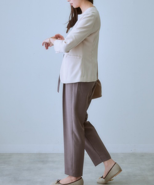 7days Life Styling（セブンデイズライフスタイリング）の「洗えるストレッチダブルクロス7分袖ノーカラージャケット（ノーカラージャケット・レディース・ネイビー/ライトグレー/ライトベージュ/ブラック・S/M/L/LL）」の12枚目の写真