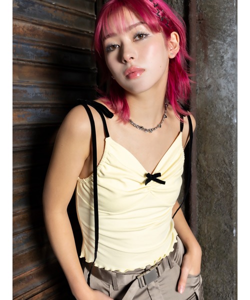 DURAS（デュラス）の「Velour ribbon cammy（キャミソール・レディース・イエロー/ブラック・FREE）」の2枚目の写真