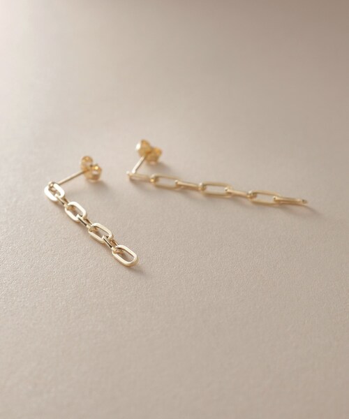 K18中空プリムケーブルチェーン スタッドピアスM（ピアス（両耳用