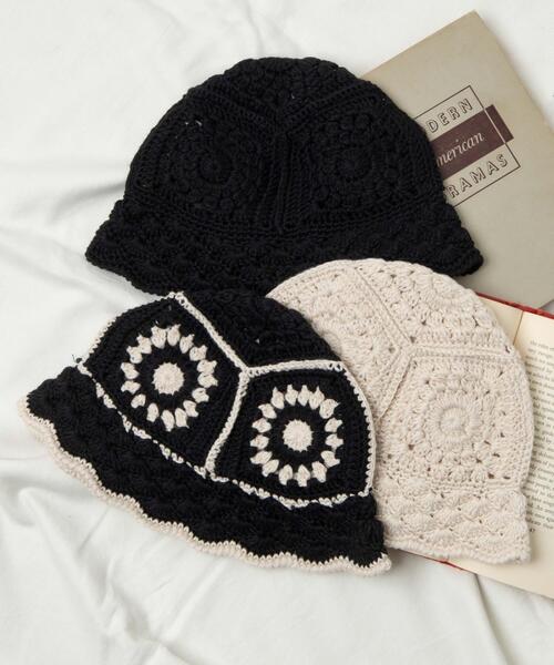 WEGO（ウィゴー）の「WEGO/クロシェニットハット（ハット・レディース・その他1/ブラック/オフホワイト・FREE）」の7枚目の写真