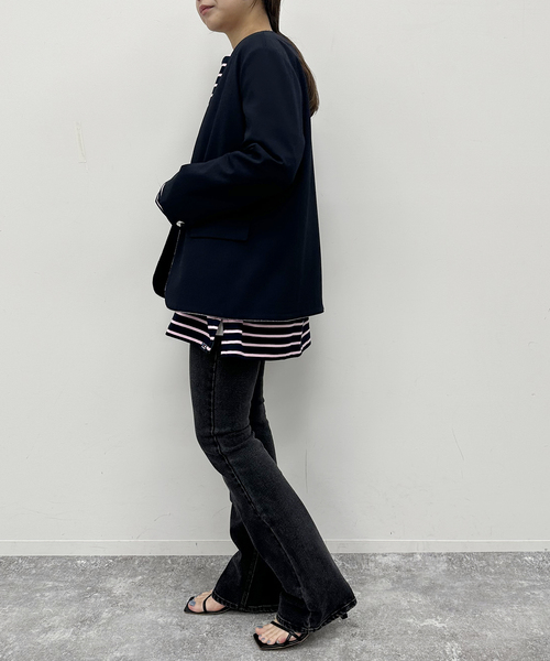 U by SPICK&SPAN（ユーバイスピックアンドスパン）の「ボールチェーンジャケット（ノーカラージャケット・レディース・ネイビー/チャコールグレー・FREE）」の8枚目の写真