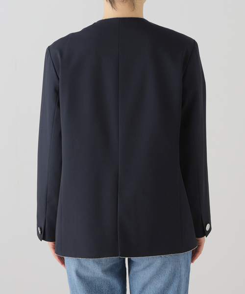 U by SPICK&SPAN（ユーバイスピックアンドスパン）の「ボールチェーンジャケット（ノーカラージャケット・レディース・ネイビー/チャコールグレー・FREE）」の13枚目の写真