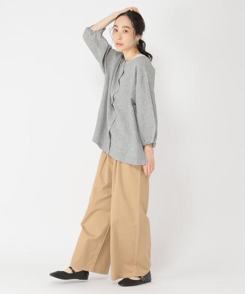 セール】リネン100ダブルフロントワイドチュニック[プチ・プラス