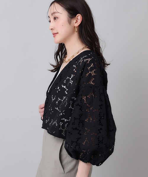▼24SS 未使用級✨ティッカ 総レースフラワーノーカラージャケット 羽織 黒 セール】【TICCA】フラワーレースジャケット（ノーカラー