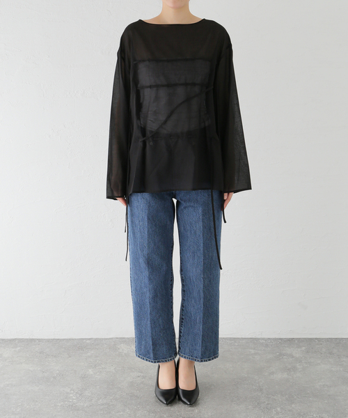 AMOMENTO（アモーメント）の「【AMOMENTO / アモーメント】SHEERCOTTON DRAWASTRING TOP AM24SSW07T0（シャツ/ブラウス・レディース・ブラック・SMALL）」の2枚目の写真