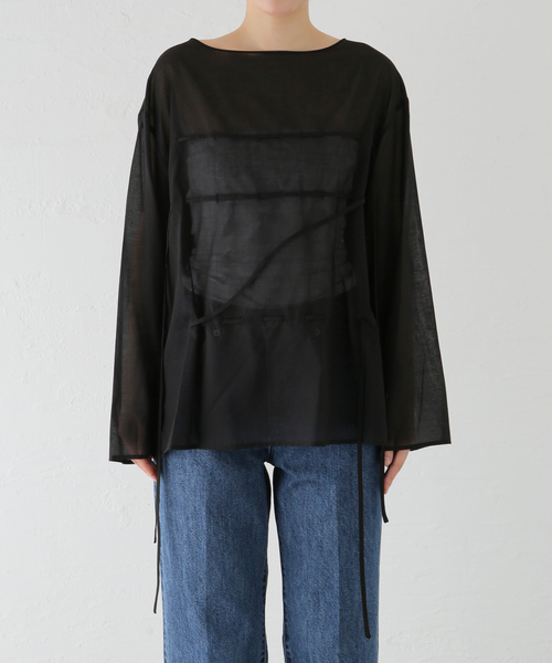 AMOMENTO（アモーメント）の「【AMOMENTO / アモーメント】SHEERCOTTON DRAWASTRING TOP AM24SSW07T0（シャツ/ブラウス・レディース・ブラック・SMALL）」の3枚目の写真
