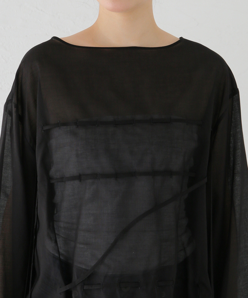 AMOMENTO（アモーメント）の「【AMOMENTO / アモーメント】SHEERCOTTON DRAWASTRING TOP AM24SSW07T0（シャツ/ブラウス・レディース・ブラック・SMALL）」の6枚目の写真