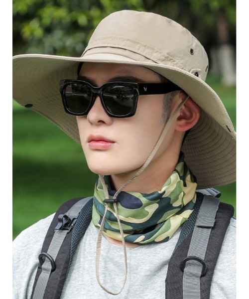 STYLEBLOCK(スタイルブロック)の「顎ひも付きツバ広サファリハット(ハット・メンズ・ブラック/カーキ/グリーン/ダークグレー・FREE)」の3枚目の写真