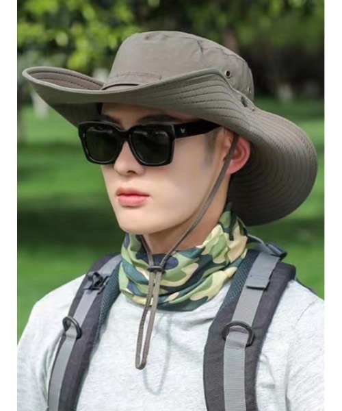 STYLEBLOCK(スタイルブロック)の「顎ひも付きツバ広サファリハット(ハット・メンズ・ブラック/カーキ/グリーン/ダークグレー・FREE)」の4枚目の写真