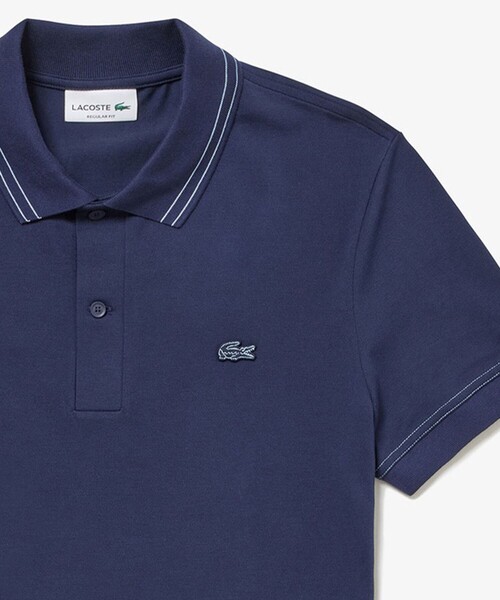 LACOSTE(ラコステ)の「ストライプリブニットカラーストレッチ鹿の子 半袖ポロシャツ(ポロシャツ・メンズ・ホワイト/グリーン/ネイビー・4/6/3/5/2)」の3枚目の写真