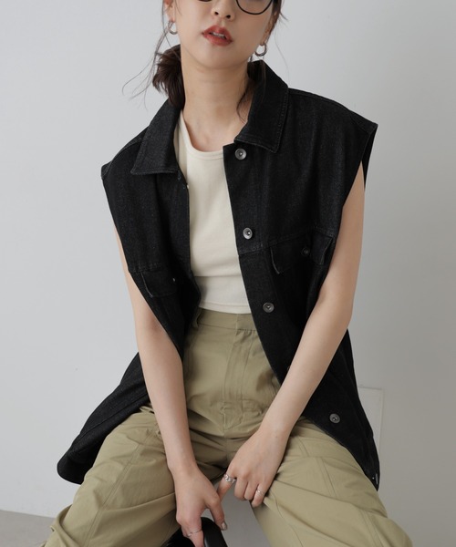 FREE'S MART（フリーズマート）の「ミドル丈デニムベスト（デニムジャケット・レディース・グレー/ブラック/ライトインディゴブルー・FREE）」の5枚目の写真