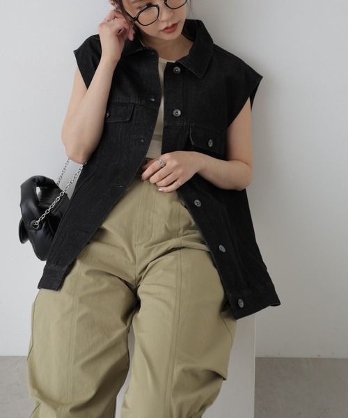 FREE'S MART（フリーズマート）の「ミドル丈デニムベスト（デニムジャケット・レディース・グレー/ブラック/ライトインディゴブルー・FREE）」の6枚目の写真