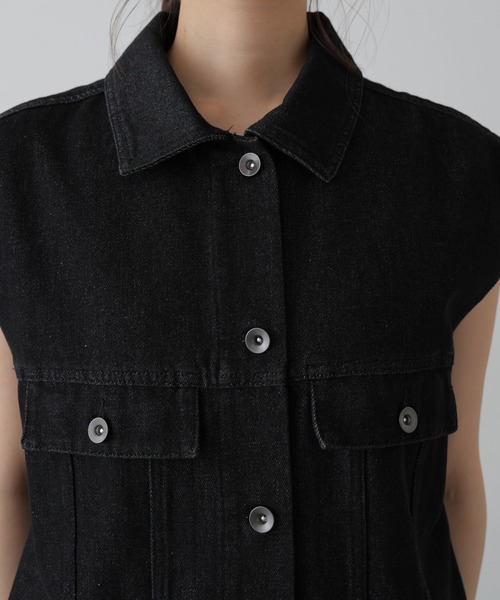 FREE'S MART（フリーズマート）の「ミドル丈デニムベスト（デニムジャケット・レディース・グレー/ブラック/ライトインディゴブルー・FREE）」の11枚目の写真