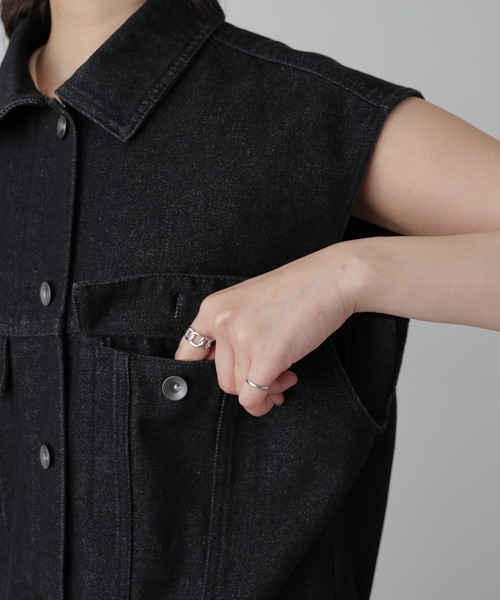 FREE'S MART（フリーズマート）の「ミドル丈デニムベスト（デニムジャケット・レディース・グレー/ブラック/ライトインディゴブルー・FREE）」の13枚目の写真