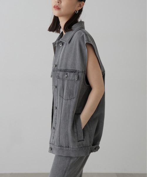 FREE'S MART（フリーズマート）の「ミドル丈デニムベスト（デニムジャケット・レディース・グレー/ブラック/ライトインディゴブルー・FREE）」の22枚目の写真